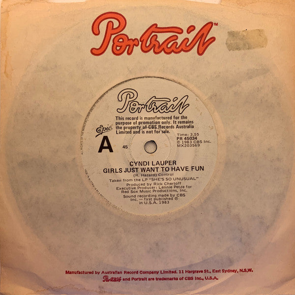Cyndi Lauper : Girls Just Want To Have Fun (7", Single, Promo)