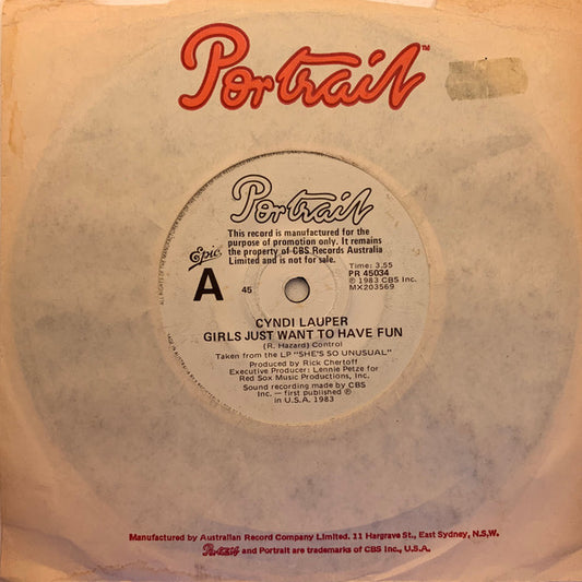 Cyndi Lauper : Girls Just Want To Have Fun (7", Single, Promo)