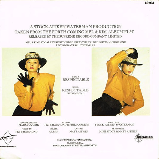 Mel & Kim : Respectable (7", Single)