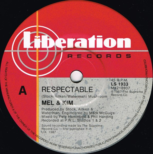 Mel & Kim : Respectable (7", Single)