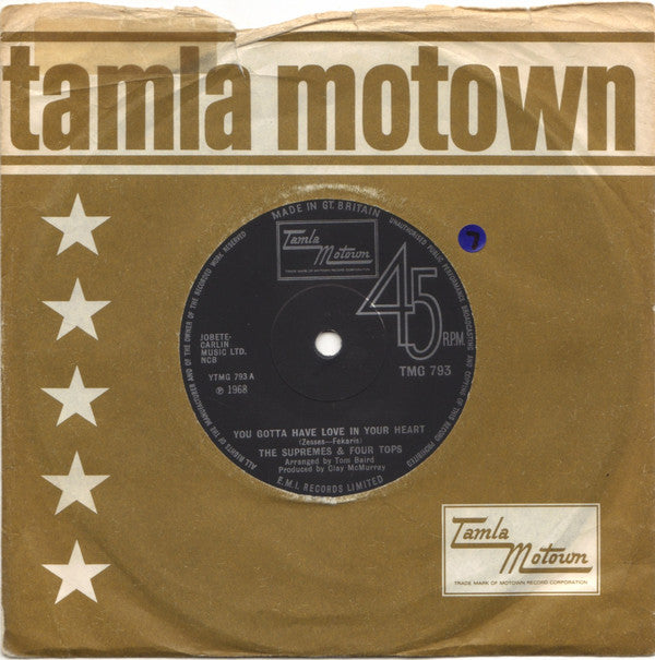 The Supremes & Four Tops : You Gotta Have Love In Your Heart / I'm Glad About It (7")