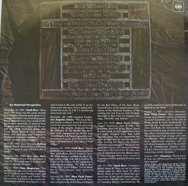 Blood, Sweat & Tears* : Blood, Sweat & Tears Greatest Hits (LP, Comp)