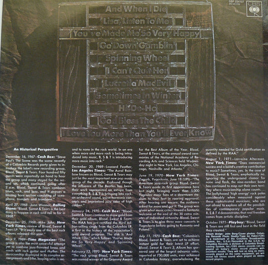 Blood, Sweat & Tears* : Blood, Sweat & Tears Greatest Hits (LP, Comp)
