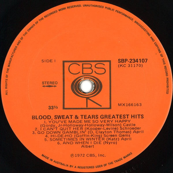 Blood, Sweat & Tears* : Blood, Sweat & Tears Greatest Hits (LP, Comp)