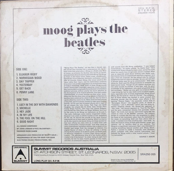 Marty Gold : Moog Plays The Beatles (LP)