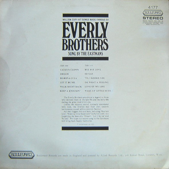 The Eastmans : Million Copy Hit Songs Made Famous By The Everly Brothers (LP, Album)