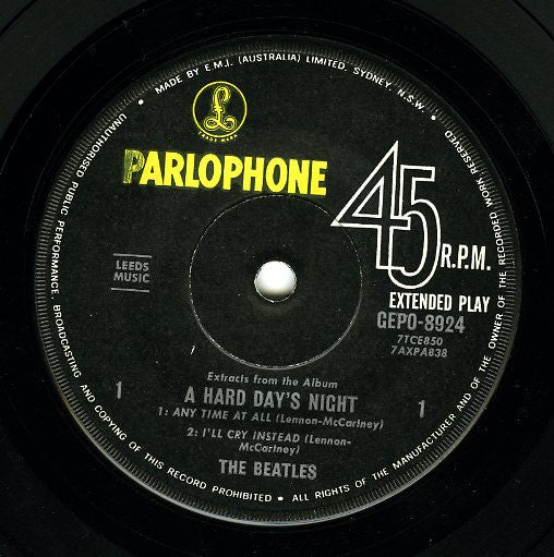 The Beatles : Extracts From The Album A Hard Day's Night (7", EP)