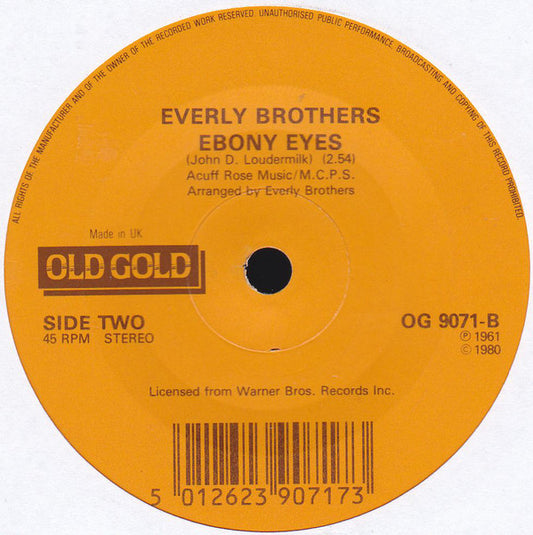 Everly Brothers : Walk Right Back / Ebony Eyes (7", Single, RE)