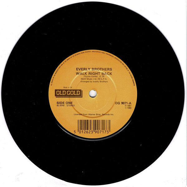 Everly Brothers : Walk Right Back / Ebony Eyes (7", Single, RE)