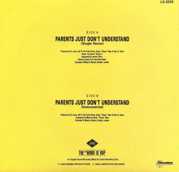 D.J. Jazzy Jeff & The Fresh Prince* : Parents Just Don't Understand (7", Single)