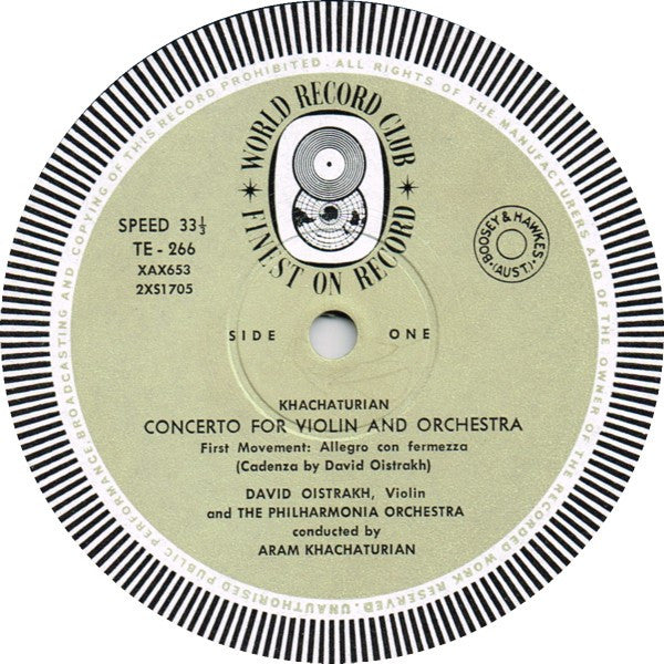 David Oistrakh* (Violin) And The Philharmonia Orchestra Conducted By The Composer Aram Khachaturian* : Oistrakh Plays / Khachaturian Violin Concerto (LP, Album, Mono, Club)