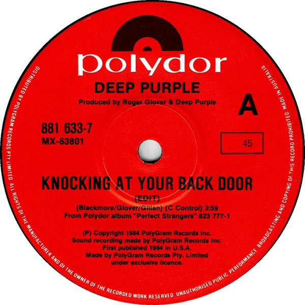 Deep Purple : Knocking At Your Back Door (7", Single)