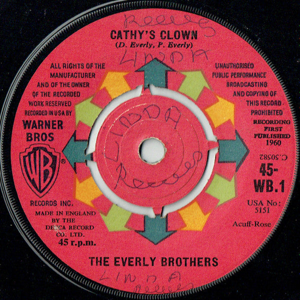 The Everly Brothers* : Cathy's Clown / Always It's You (7", Single)