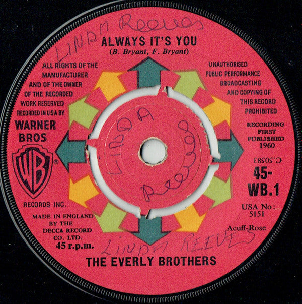 The Everly Brothers* : Cathy's Clown / Always It's You (7", Single)