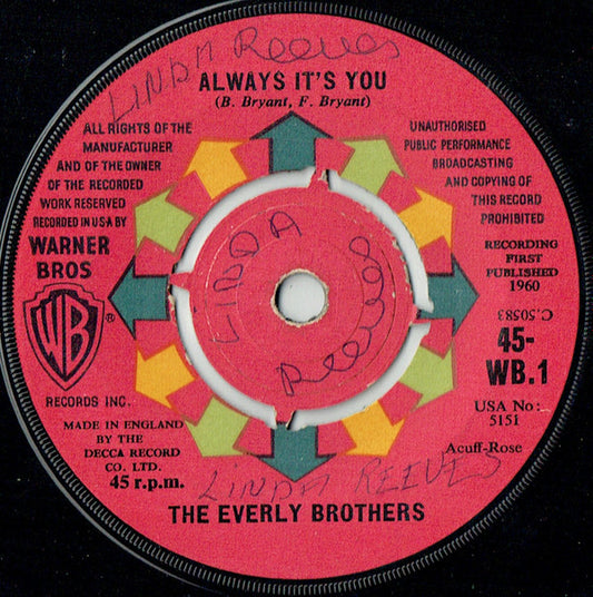 The Everly Brothers* : Cathy's Clown / Always It's You (7", Single)