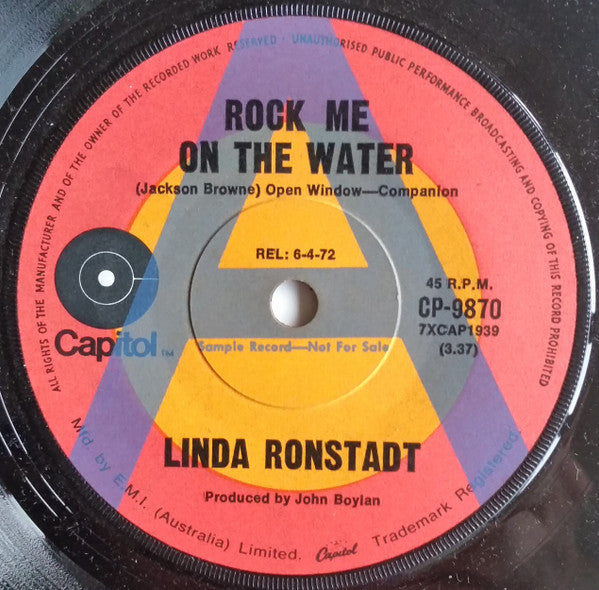 Linda Ronstadt : Rock Me On The Water (7", Single, Promo)