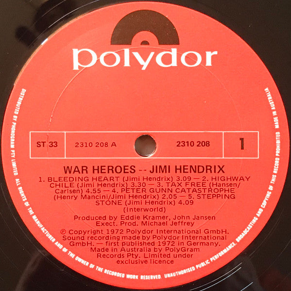 Jimi Hendrix : War Heroes (LP, Album, RE)