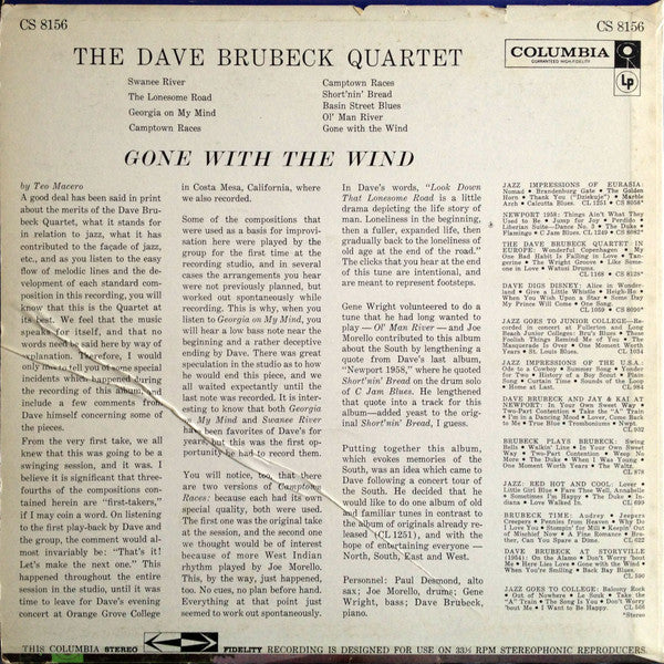 The Dave Brubeck Quartet : Gone With The Wind (LP, Album)