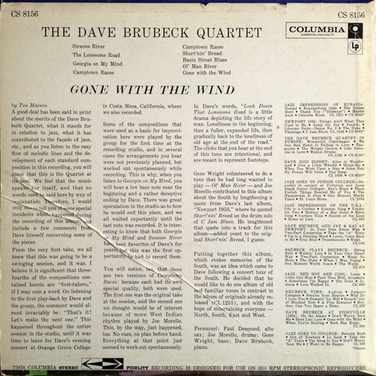 The Dave Brubeck Quartet : Gone With The Wind (LP, Album)