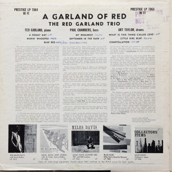 The Red Garland Trio With Paul Chambers (3) And Art Taylor : A Garland Of Red (LP, Album, Mono, RP)