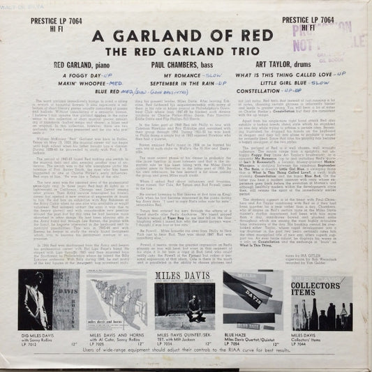 The Red Garland Trio With Paul Chambers (3) And Art Taylor : A Garland Of Red (LP, Album, Mono, RP)