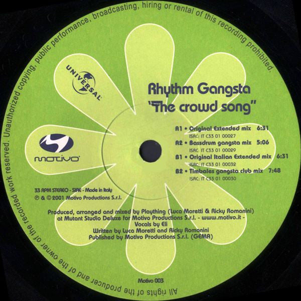 Rhythm Gangsta : The Crowd Song (12")