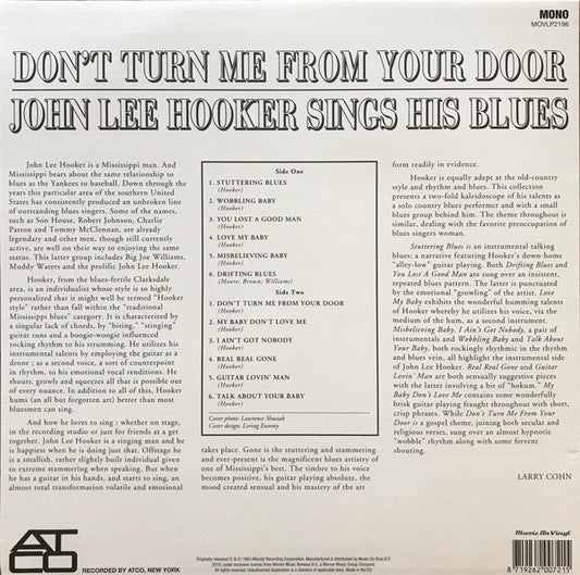 John Lee Hooker : Don't Turn Me From Your Door: John Lee Hooker Sings His Blues (LP, Album, Mono, RE, RM, 180)