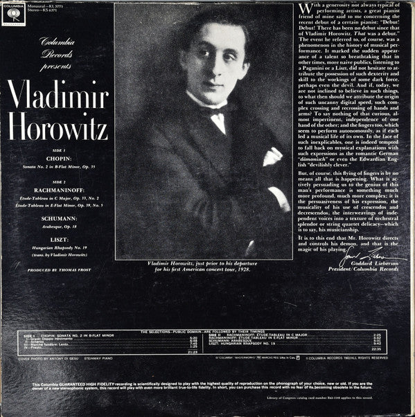 Vladimir Horowitz : Columbia Records Presents Vladimir Horowitz (LP, Mono, RE, Gat)