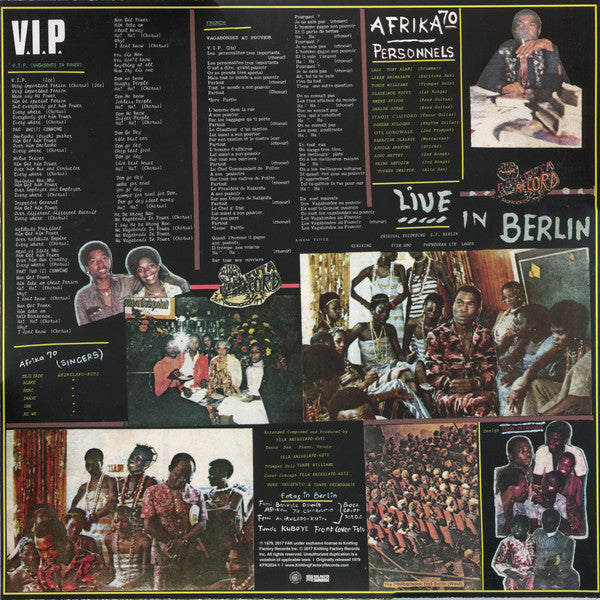 Fela Kuti & Africa 70 : V.I.P. (Vagabonds In Power) Vol. 1 Live In Berlin (LP, Album, RE)
