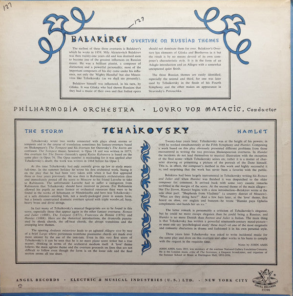 Philharmonia Orchestra, Lovro von Matacic / Pyotr Ilyich Tchaikovsky / Mily Balakirev : Overture, "The Storm"; Fantasy Overture, "Hamlet" / Overture On Russian Themes (LP, Mono)