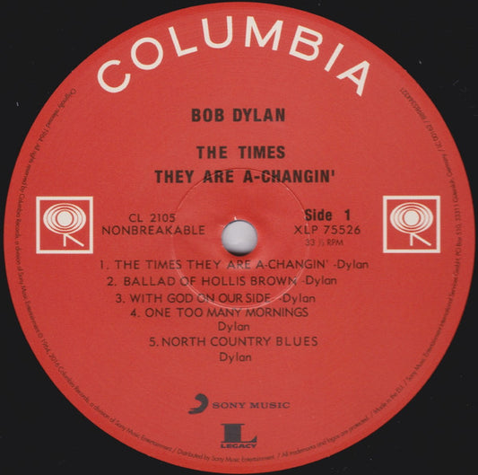 Bob Dylan : The Times They Are A-Changin' (LP, Album, Mono, RE, 180)