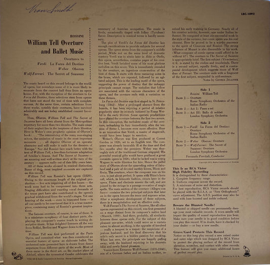 Fernando Previtali, The London Symphony Orchestra, Orchestra Sinfonica Di Roma Della RAI : Rossini William Tell Overture And Ballet Music (LP, Mono)