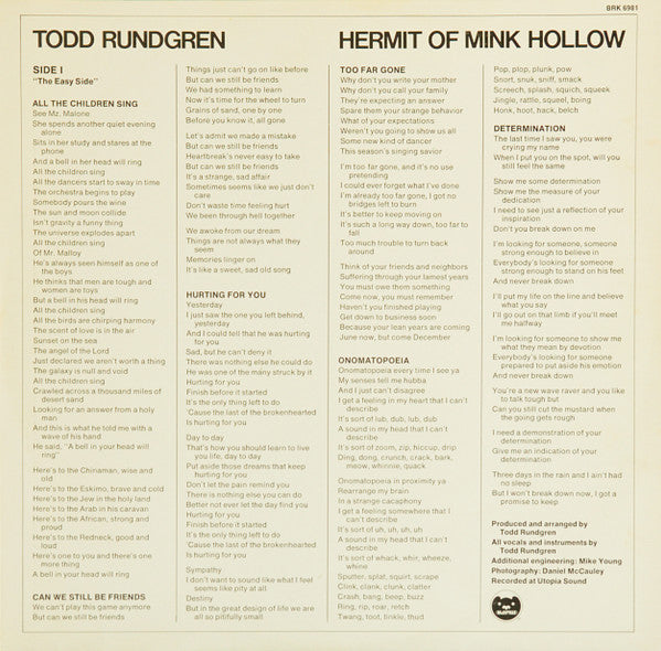 Todd Rundgren : Hermit Of Mink Hollow (LP, Album)