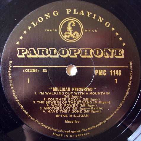 Spike Milligan : Milligan Preserved (LP)