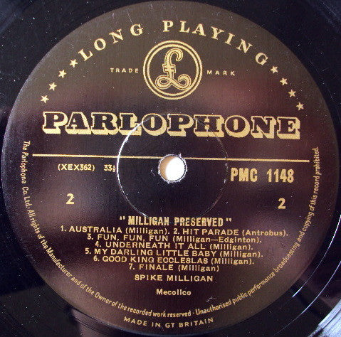 Spike Milligan : Milligan Preserved (LP)