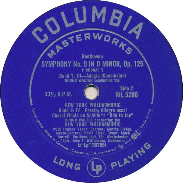 Ludwig van Beethoven / The New York Philharmonic Orchestra, Bruno Walter : Symphony No. 9 In D Minor, Op. 125 ("Choral") (LP)