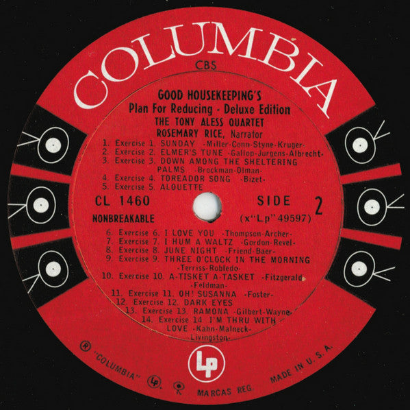 The Tony Aless Quartet, Rosemary Rice : Good Housekeeping's Plan For Reducing Through Exercise And Sports (LP)