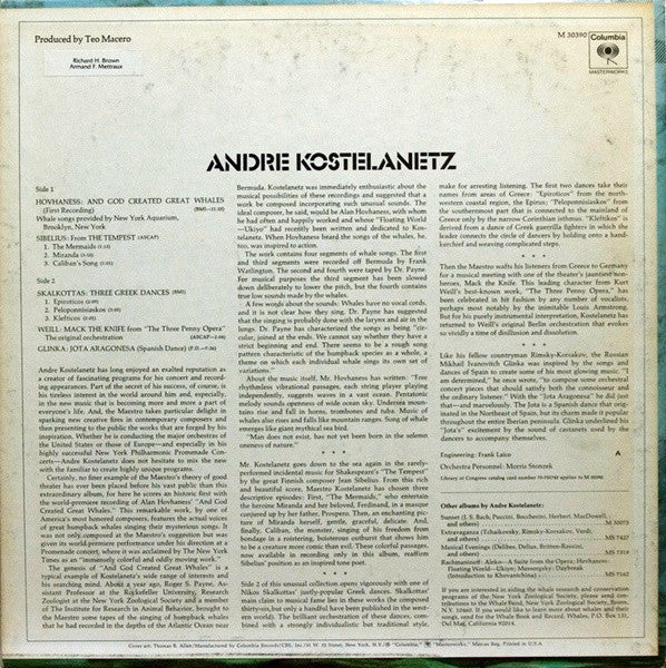 Alan Hovhaness - André Kostelanetz : And God Created Great Whales (LP, Album)