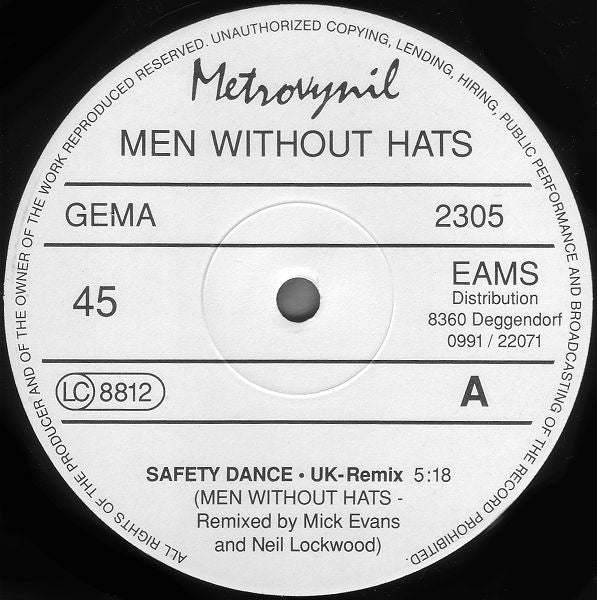 Men Without Hats : The Safety Dance (UK Remix) (12", Maxi)