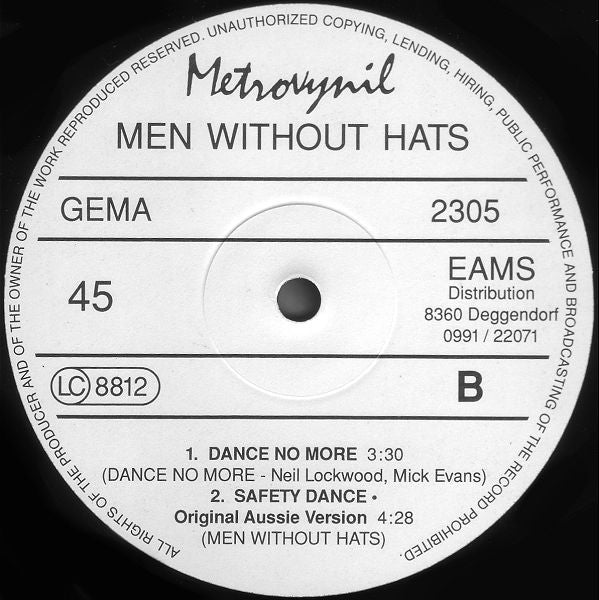 Men Without Hats : The Safety Dance (UK Remix) (12", Maxi)