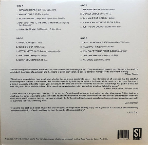 Various : Enjoy The Experience - Homemade Records 1958-1992 (2xLP, Comp)