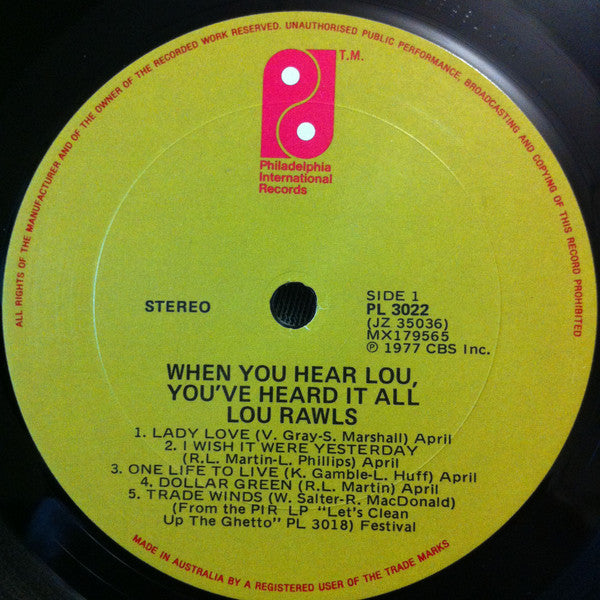 Lou Rawls : When You Hear Lou, You've Heard It All (LP, Album)
