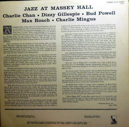 The Quintet : Jazz At Massey Hall (LP, Album, RE)