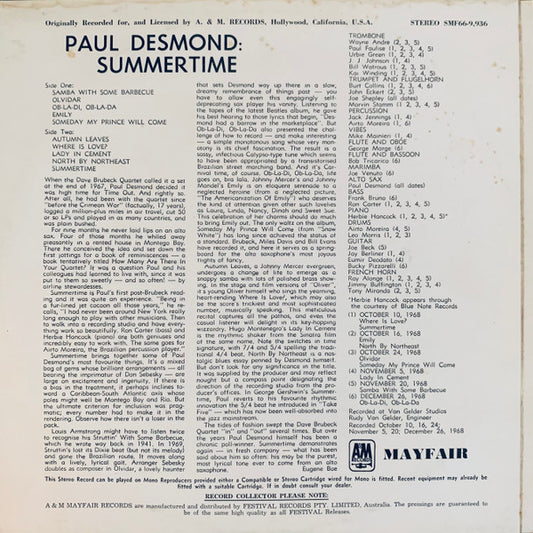 Paul Desmond : Summertime (LP, Album)