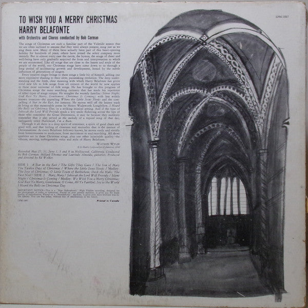 Harry Belafonte : To Wish You A Merry Christmas (LP, Album, Mono)