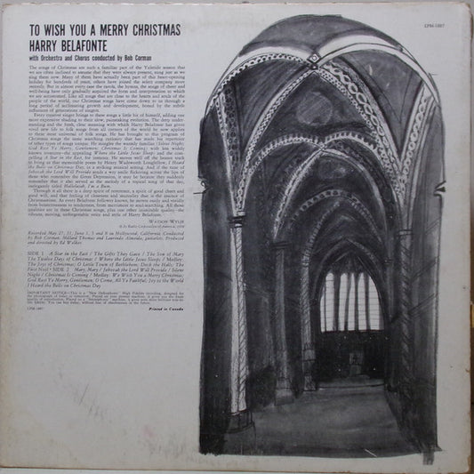 Harry Belafonte : To Wish You A Merry Christmas (LP, Album, Mono)