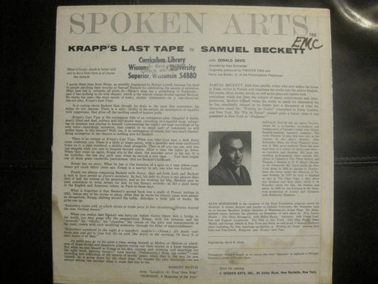 Samuel Beckett : Krapp's Last Tape - A Play By Samuel Beckett With Donald Davis (LP)