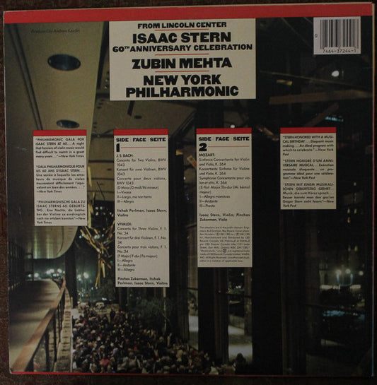 Isaac Stern, Pinchas Zukerman, Itzhak Perlman, Zubin Mehta, The New York Philharmonic Orchestra : Isaac Stern 60th Anniversary Celebration (LP)