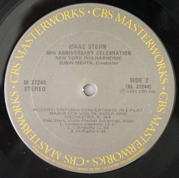Isaac Stern, Pinchas Zukerman, Itzhak Perlman, Zubin Mehta, The New York Philharmonic Orchestra : Isaac Stern 60th Anniversary Celebration (LP)
