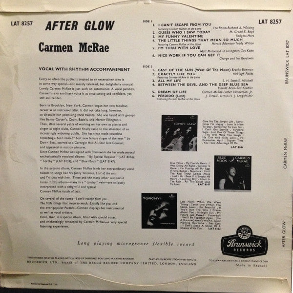 Carmen McRae : After Glow (LP, Album, Mono)